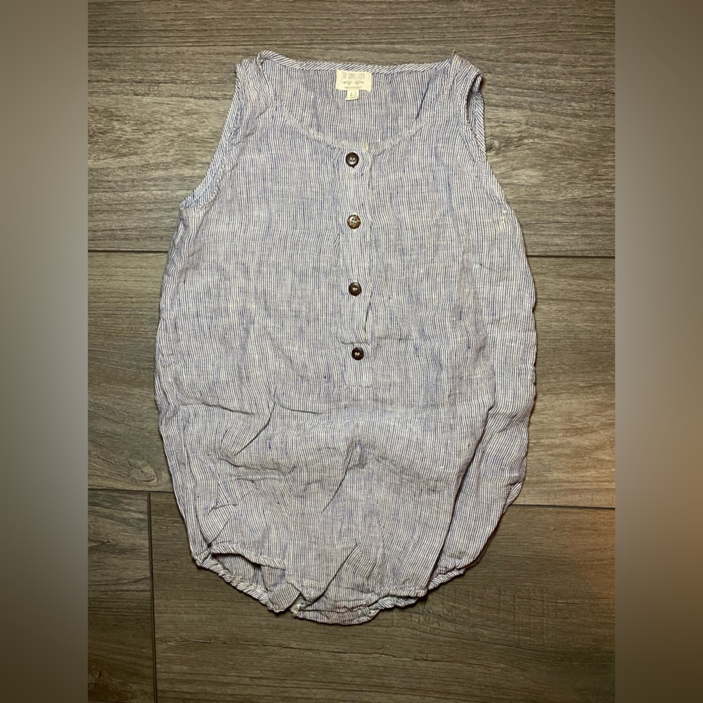 EUC The Simple Folk Journey Romper 100% Organic Linen Button Front